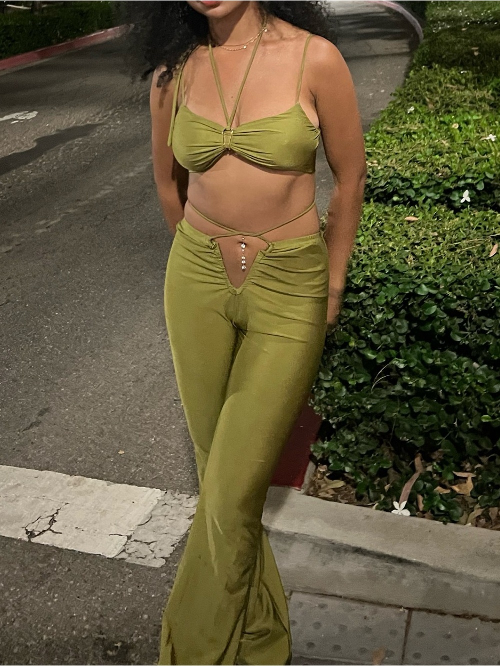 Fashion Nova Olive Green Two-Piece Cutout Jumpsuit